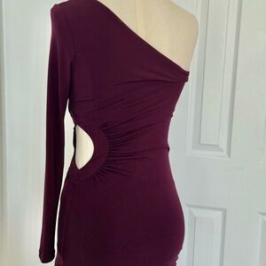 Elegant One-Shoulder Burgundy Dress